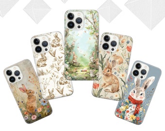 Funda para teléfono de conejito de Pascua Linda funda de conejo de conejito para iPhone 16 Pro, 15, 14, 13, 12, 11, Google Pixel 9 Pro, 8, 7A, Samsung Galaxy S24 fe,