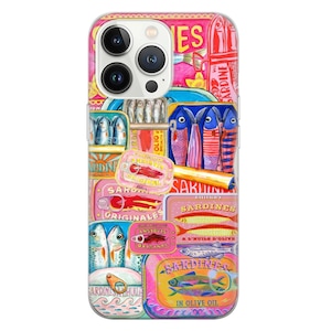 Coque de protection sardines Fishermansesthetic pour iPhone 16e, 15, 14, 13, 12, 11, Google Pixel 9 Pro, 8, 7A, Samsung S25 edge, S24 FE, A71,