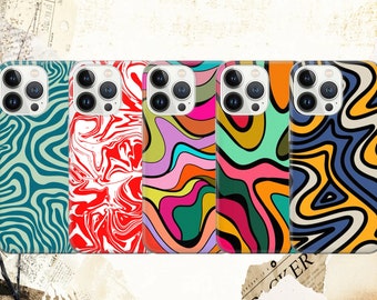 Swirl Groovy Phone Case: Abstract Wavy Cover for iPhone 17Pro, 16, 15,14,13,12,Samsung S26,S25,S24,S23,Pixel 10,9