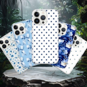 Coquette Phone Case Preppy Blue Bow Phone Case Blue Phone Case Floral Phone Case Preppy Phone Case Trendy Phone Case iPhone 16 Max Pro Plus