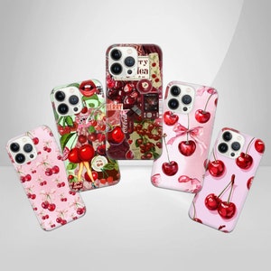 Red cherry Phone Case Coquette fruity Cover for iPhone 16 Pro, 15, 14, 13, 12, 11, Google Pixel 9 Pro, 8, 7A, Samsung S25, S24 FE, A26, A36