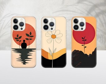 Minimalist Floral Phone Case: Beige Cover for iPhone 17Pro, 16, 15,14,13,12,Samsung S26,S25,S24,S23,Pixel 10,9