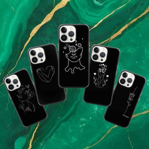 One Line Art Phone Case Drawing Cover for iPhone 16 Pro Max, 15 Plus, 14, 13, 12, 11, XS & Samsung S24, S23, A55, A54, Pixel 9 Pro, 8
