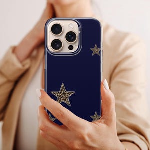 Navy blue Phone Case Cheetah stars Cover for iPhone 16 Pro, 15, 14, 13, 12, 11, Google Pixel 9 Pro, 8, 7A, Samsung S25, S24 FE, A26, A36