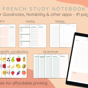 French learning notebook. French learning planner. Digital & printable. Language Learning. For goodnotes, Notability, Penly, noteshelf