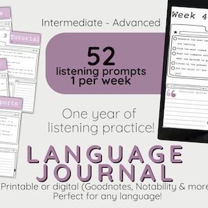 Language Journal. 1 Year Listening Challenge. Language Learning Notebook Digital & Printable Korean Chinese Japanese French Spanish Dutch