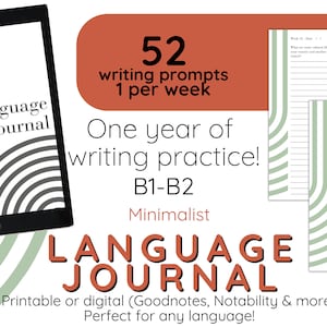 Minimalist Language Journal. 1 Year Writing Challenge. Language Learning Notebook Digital & Printable Korean Chinese Japanese French Spanish