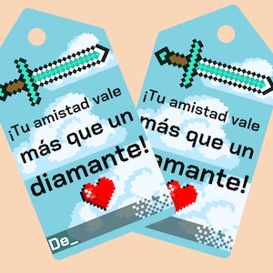 Etiquetas imprimibles para regalos San Valentin. Videojuego Mine. Gamer. Descarga Digital. San Valentin Colegio. Dia de San Valentin Escuela