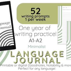 Minimalist Language Journal. 1 Year Writing Challenge. A1-A2 Language Learning Notebook Digital & Printable Chinese Japanese French Spanish