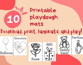 Valentine's Day PRINTABLE PLAYDOUGH MATS Kindergarten Activity Pdf Worksheet Homeschool Montessori Toddler Busy Book