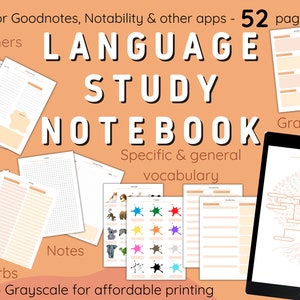 Language study notebook. Language learning notebook. Learn spanish. Learn french. Language learning planner. Language planner. Language notebook.