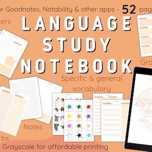 Language learning notebook. Language learning planner. Digital & printable. Korean, Chinese, Japanese, French, Arabic, Spanish, German