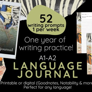 Language Journal. 1 year writing challenge. Language Learning Notebook. Digital & printable. Korean Chinese Japanese French Spanish A1/A2