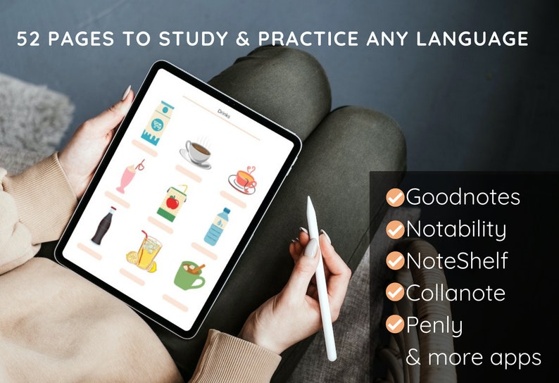 Language learning notebook. Language learning planner. Digital & printable. Korean, Chinese, Japanese, French, Arabic, Spanish, German zdjęcie 2