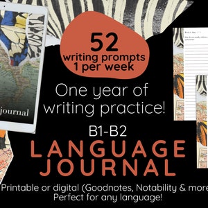 Language Journal. 1 year writing challenge. Language Learning Notebook. Digital & printable. Korean Chinese Japanese French Spanish German