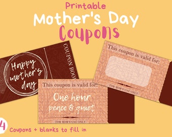 Printable Mother's Day Coupons. Mother's day Gift. Digital Download. Coupons to fill in. Printable gift for mom. Gift for grandmothers