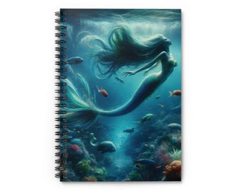 Mermaid Spiral Notebook - Ruled Line, Journal, Diary, School Supplies, Ocean Theme Stationery