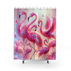 Pink Flamingos Shower Curtain - Magical Bathroom Decor, Enchanted Home Accessories, Fantasy Bath Curtain, Whimsical Decor,