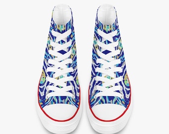 Blaue High-Top Canvas Schuhe - Weiss