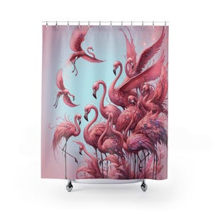 Pink Flamingo Shower Curtain: Tropical Bathroom Decor