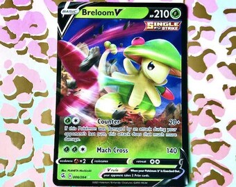 breloom v pokemon card value TCG - Fusion Strike Full Art Holo 006/264 holofoil pattern or surface detail) Carta Pokmon Breloom V Golpe