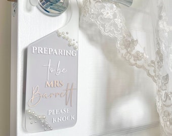 Bridal Door Hanger, Gift for Bride, Do not Disturb, Bride Getting Ready Hanger, Bride in Progress, Wedding Hotel Do Not Disturb, Wedding Day