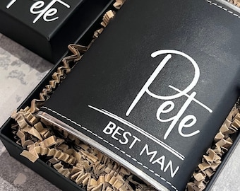Personalised Groomsman Hip Flask: Leather Look Stainless Steel, Wedding Favour