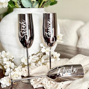 Stainless Steel Champagne Flutes, Bridesmaid Champagne Glasses, Flutes with Names, Hen Party, Team Bride, Bridesmaid Gifts