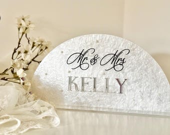 Personalised Mr & Mrs Sign, Top table sign, Pearl Acrylic Wedding Sign