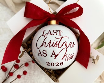 Handmade Ceramic Engagement Bauble: Last Christmas as a Miss, Sphere Bauble, Gold