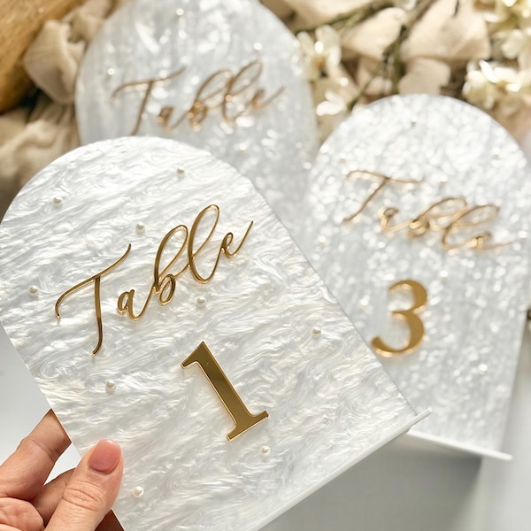 Pearl Acrylic Wedding Table Numbers, Wedding Decor, Wedding Signage