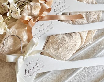 Personalised Bridal Party Hanger with Name, Role & Wedding Date, Engraved Hanger