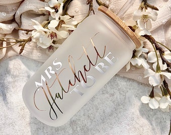 Personalised Bride Glass, Gift for Bride, Engagenent Gift, Glass Tumbler with straw, Iced Coffee Glass, Bride, Wife, Future Wife