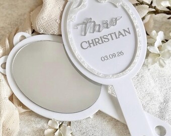 Personalised Acrylic Bridal Mirror, Personalsied Bride Mirror with name, Gift for Bride, White & Pearl Acrylic