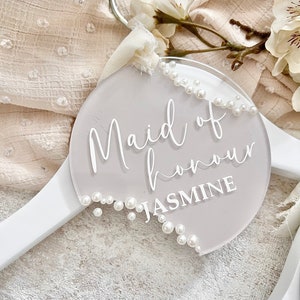 Personalised Wedding Hanger, Hanger Tag, Pearl Wedding Accessories, Acrylic Hanger Tag, Bridesmaid, Maid of Honour, Gift for Bride image 6