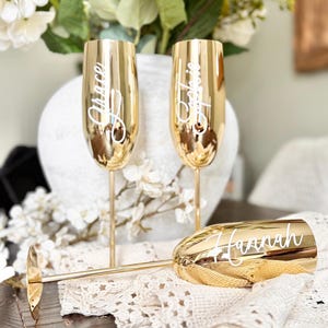 Stainless Steel Champagne Flutes, Bridesmaid Champagne Glasses, Flutes with Names, Hen Party, Team Bride, Bridesmaid Gifts