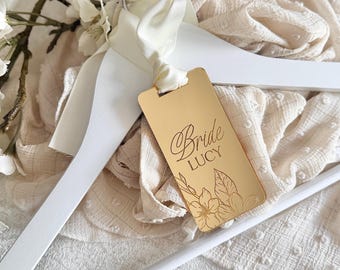 Bride Hanger Tag, Gold Acrylic Hanger Tag, Bridal Door Hanger, Gift set for Bride, Bride Getting Ready Hanger