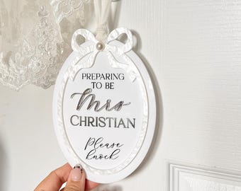 Bridal Suite Door Hanger, Gift for Bride, White & Pearl Acrylic Bride Do not Disturb Sign