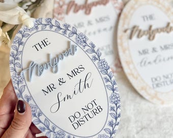Personalised Newlywed Door Hanger, Floral Bridal Suite Do Not Disturb Sign