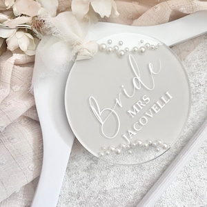 Personalised Wedding Hanger, Hanger Tag, Pearl Wedding Accessories, Acrylic Hanger Tag, Bridesmaid, Maid of Honour, Gift for Bride image 7