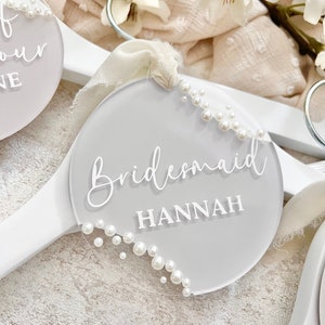 Personalised Wedding Hanger, Hanger Tag, Pearl Wedding Accessories, Acrylic Hanger Tag, Bridesmaid, Maid of Honour, Gift for Bride image 5