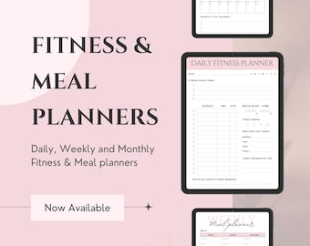Fitness and Meal Planner | Daily, Weekly and Monthly Tracking Sheets for Workout & Nutrition | Digital Download, Printable Planner