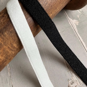 8mm Narrow/Knicker elastic. Plain edge plush back. Black or white available