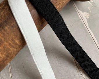 8mm Narrow/Knicker elastic. Plain edge plush back. Black or white available