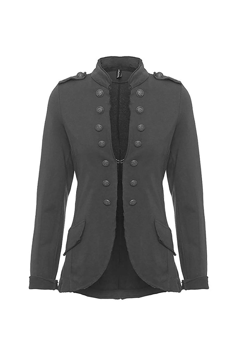 kurzer Langarm Knopf Blazer Jacke Frauen Mantel karneval karnevalskostüm Bürojacke Anzug Jacke Frauen Kleider Herbst Blazer Weste Fischgrat dunkelgrau