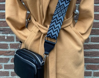 Shoulder bag with Aztec pattern straps, crossbody bag, leather shoulder bag, belt bag, everyday bag