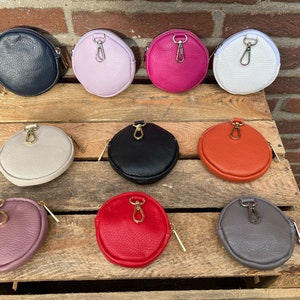 Geldbörse rundes kleines Portemonnaie Leder Reißverschluss Nappaleder mit Karabiner Coin Bag Anhänger Tasche ideal auch für Schlüssel