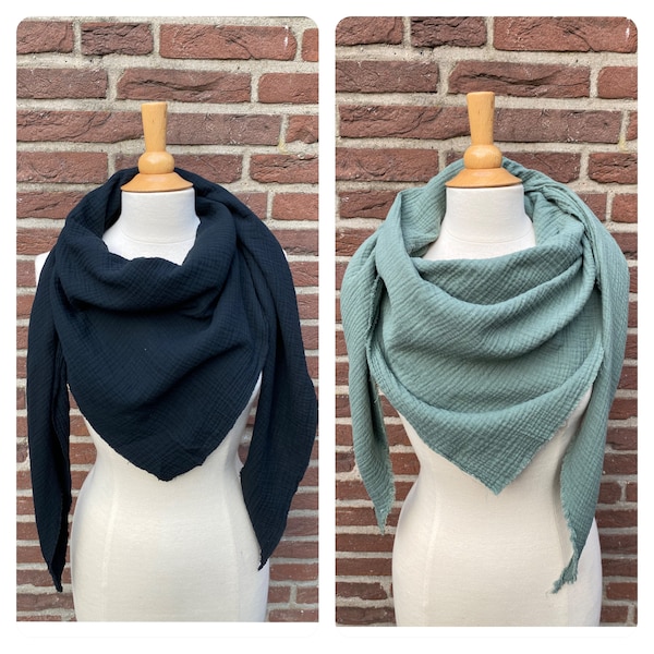 Mousseline XXL doek mousseline doek UNI kleuren driehoekige doek 100% biologisch katoen knuffeldoekje voor dames en heren zwart, navy, oudroze, grijs, beige