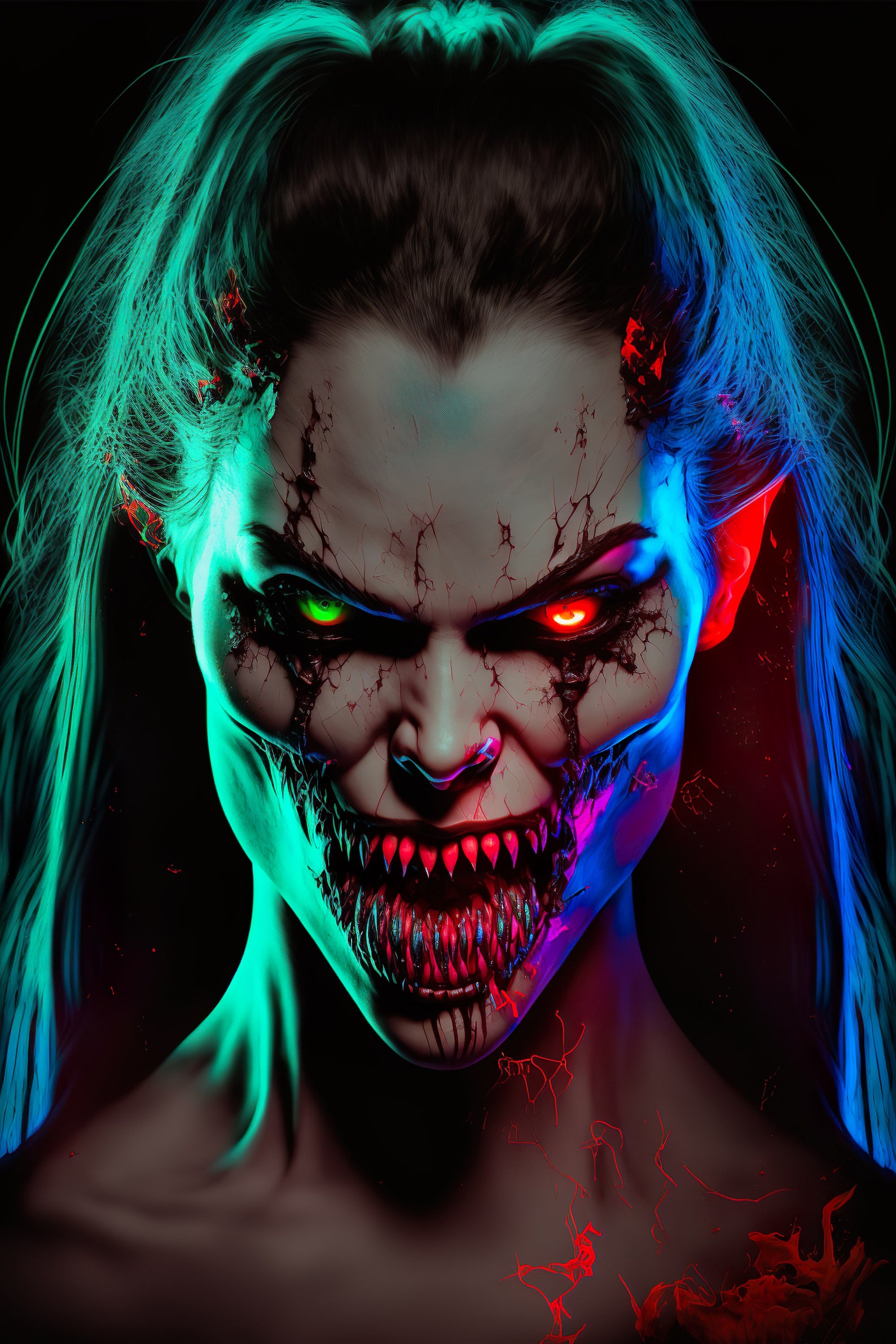 Neon Gothic Vampire female Digital Print High Resolution Etsy