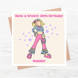 Personalised Groovy Chick Birthday Card | Any name, Any Age | 90s Characters |  Nostalgic Birthday Card  | 90s Babe | Bang on the Door